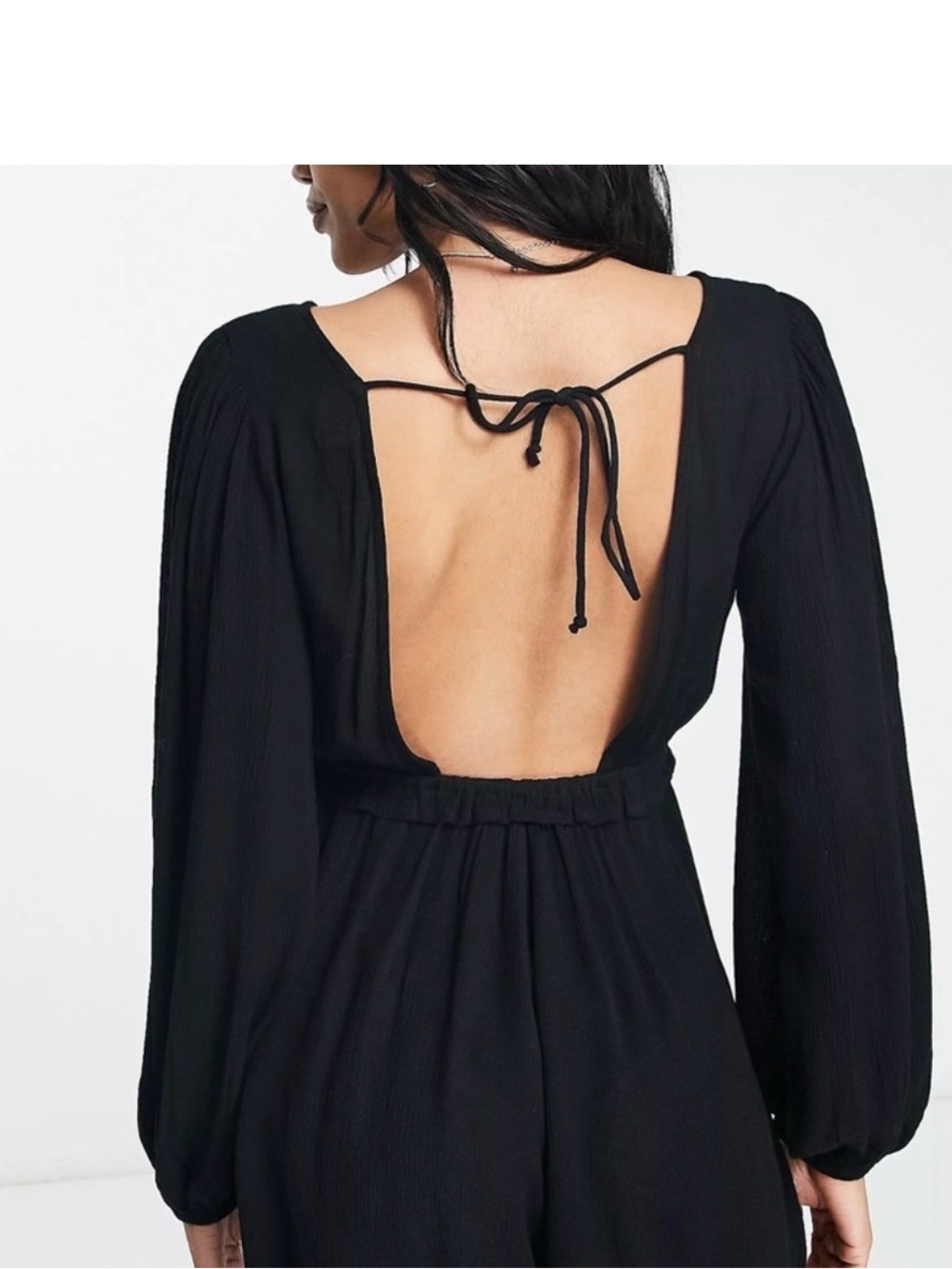 Asos Design Volume Sleeve Plunge Black Beach Romper Sz 10 Tall NWT - Picture 5 of 16